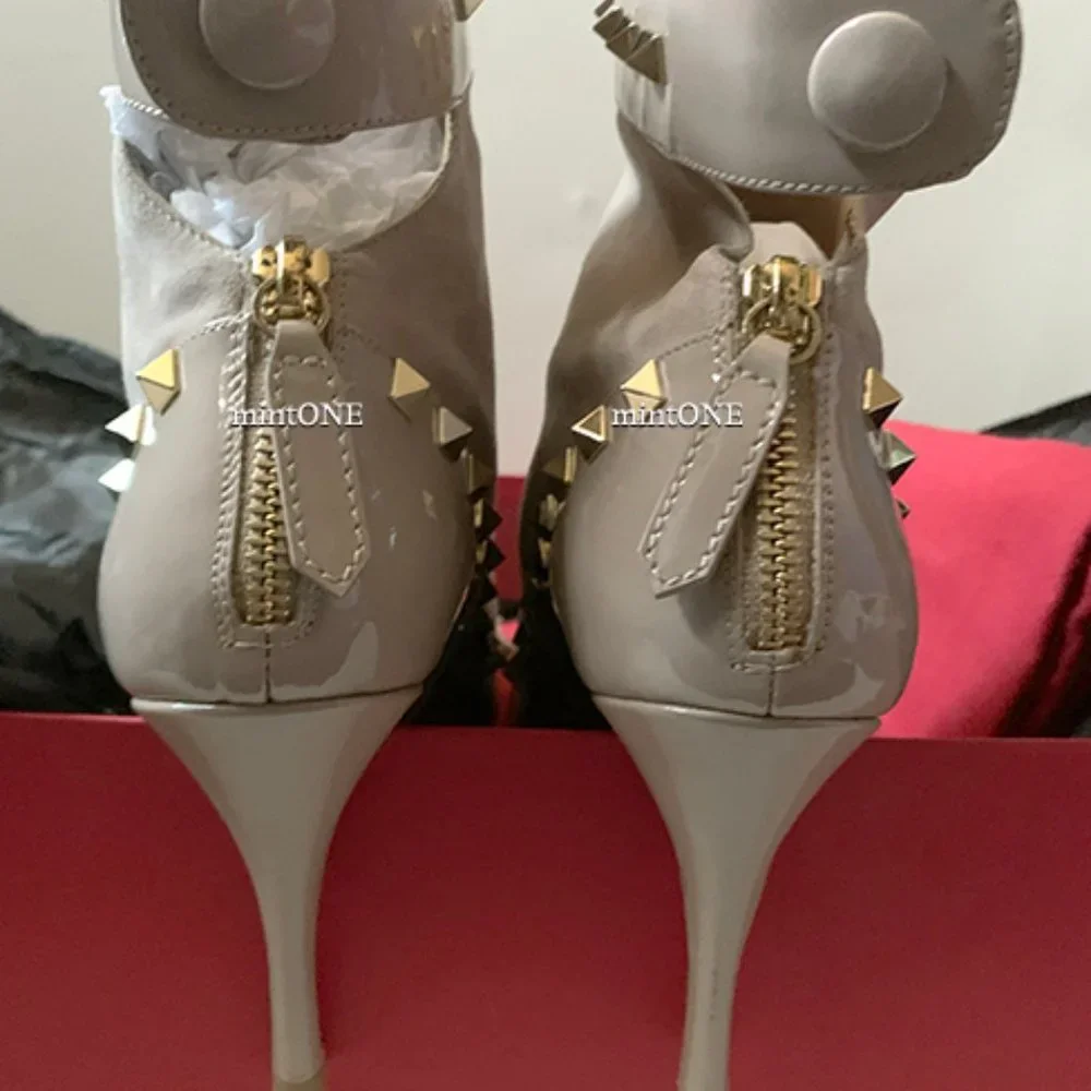 VALENTINO Suede And Patent Leather Rockstud Ankle Boots